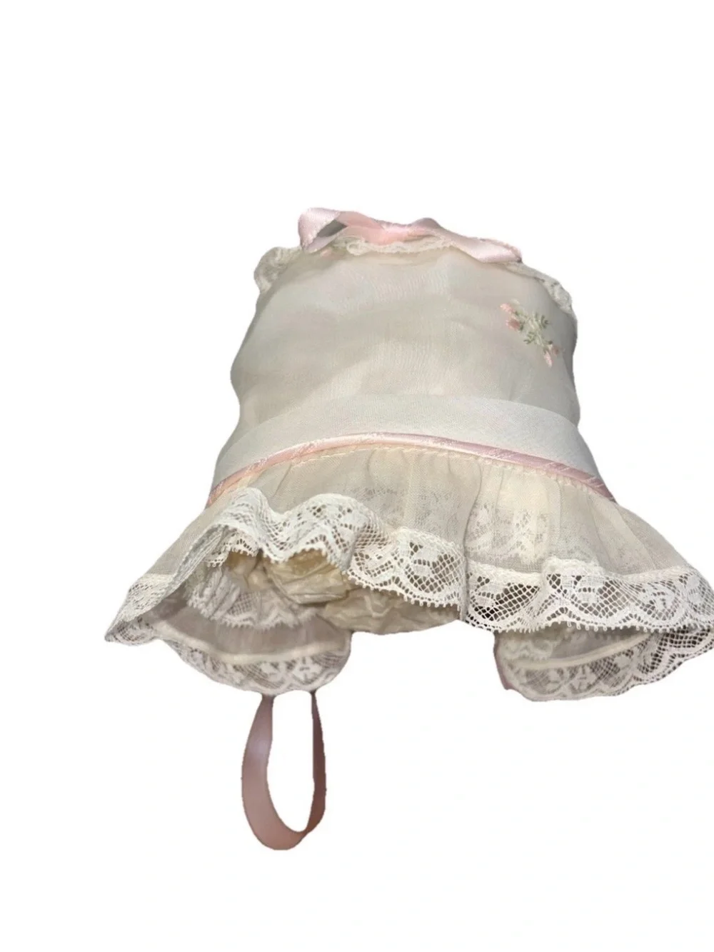 Vintage MCM 1952 Salkin & Linoff Sheer Ivory with Embroidery Baby Bonnet